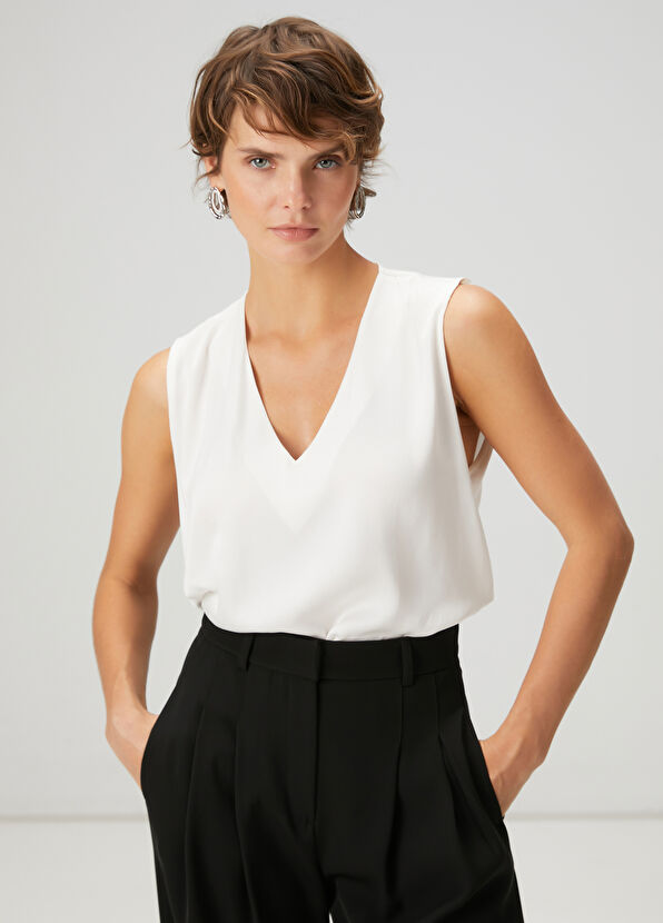 Beymen Club Kırık Beyaz İpek Saten Bluz - 1