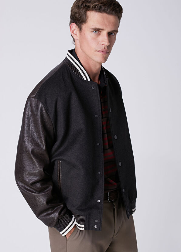 Beymen Club Brown Size Cachet Sleeves Leather Wool Jacket - 4