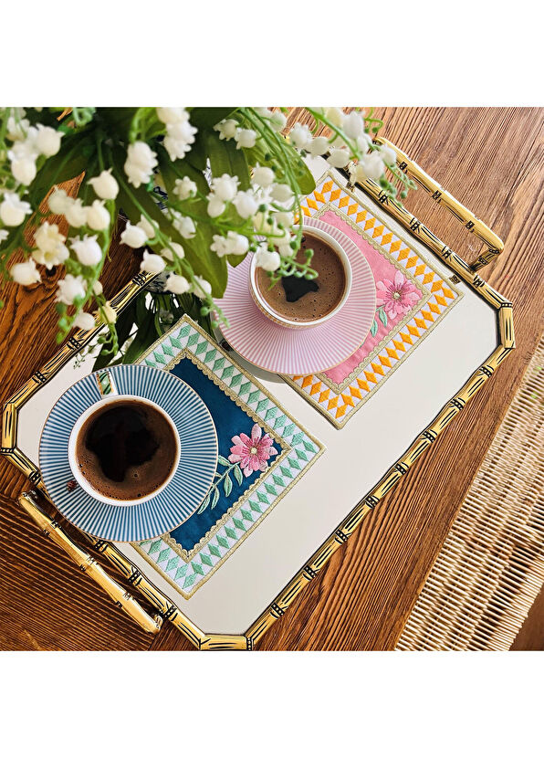 Ge Living Pembe ve Yeşil Damalı Keten 2'li Kokteyl Peçetesi - 2