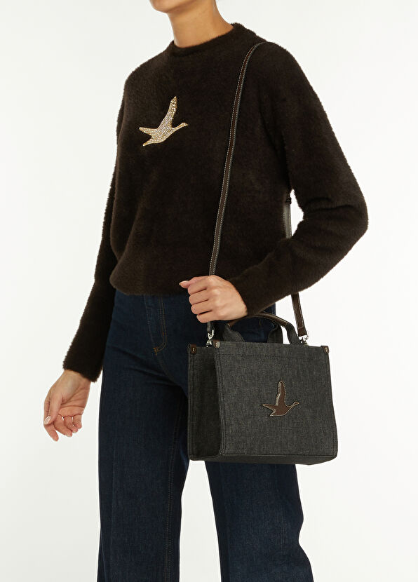 Beymen Club Lacivert Kabartma Logo Kadın Denim Çanta - 2