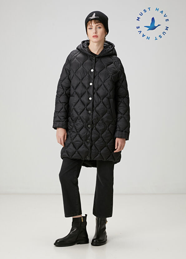 Beymen Club Siyah Kapüşonlu Kaban - 1