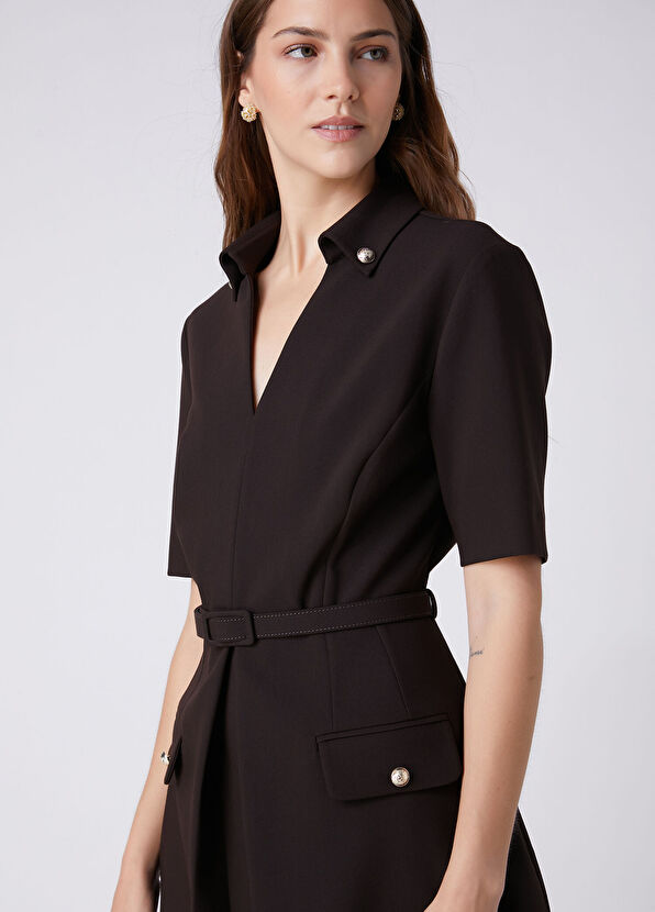 Beymen Club Kahverengi Pile Detaylı Mini Elbise - 2