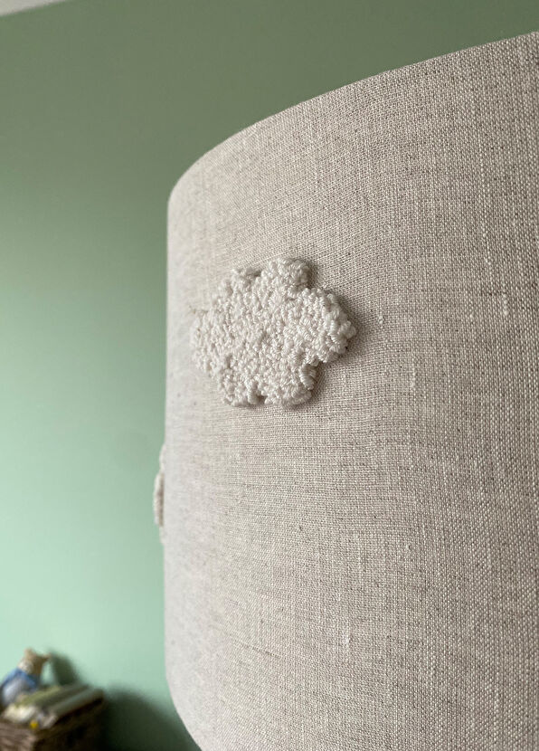 2 Stories Cloud Punch Embroidered Natural Linen Children's Room Lighting - 4