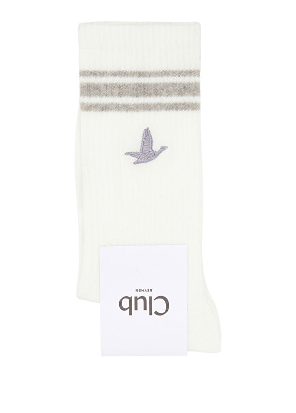 Beymen Club Beyaz Kaz Nakışlı Kadın Çorap - 1