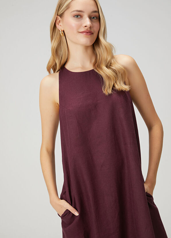 Beymen Club Burgundy A-Line Maxi Linen Dress - 2