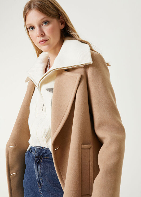 Beymen Club Beige Double-Breasted Wool Coat - 2