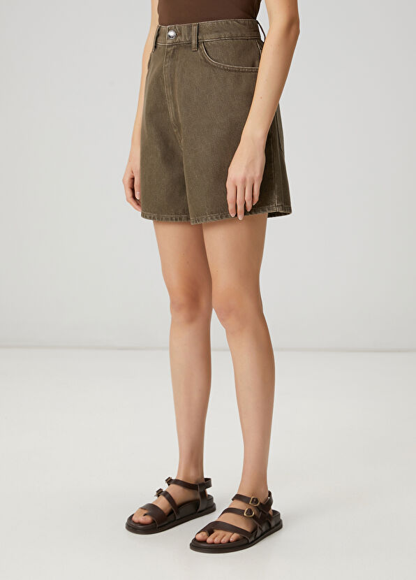 Beymen Club Haki Yıkamalı Basic Denim Şort - 3