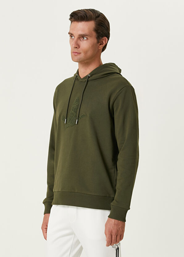 Beymen Club Khaki Hooded Goose Embroidered Sweatshirt - 2