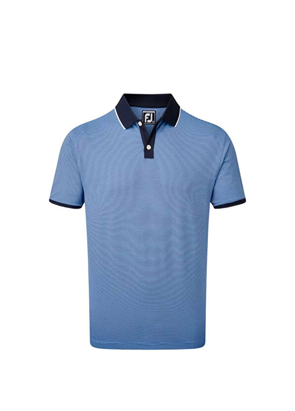 FootJoy Pique Ministripe Blue Short Sleeve Men's Golf T-Shirt - 1