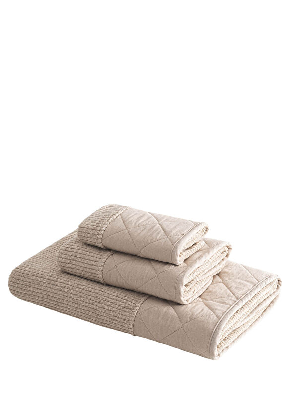 Ecocotton Hüma Beige Quilted Cotton 3-Piece Bath Towel Set - 2