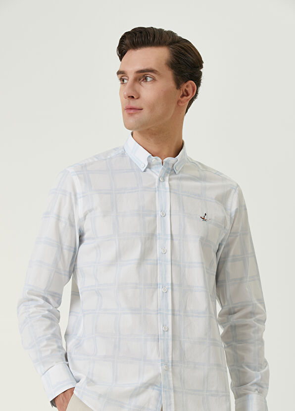 Beymen Club Comfort Fit Blue Check Patterned Shirt - 2