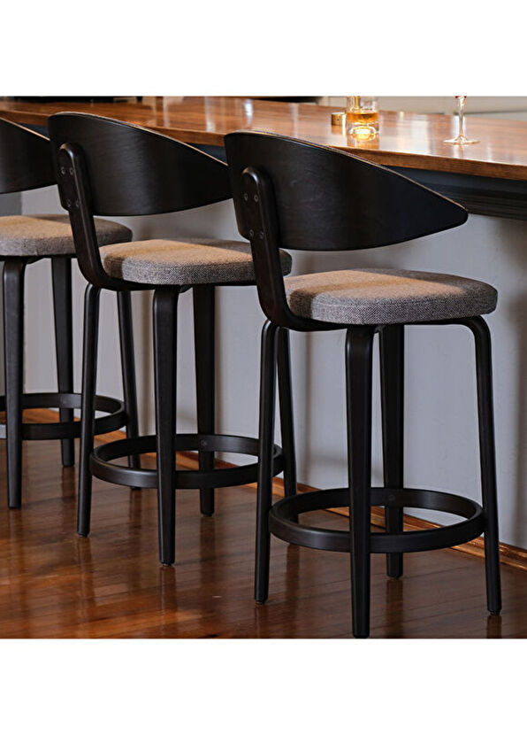 KYS Tasarım Fila Siyah Ahşap Bar Sandalyesi - 4