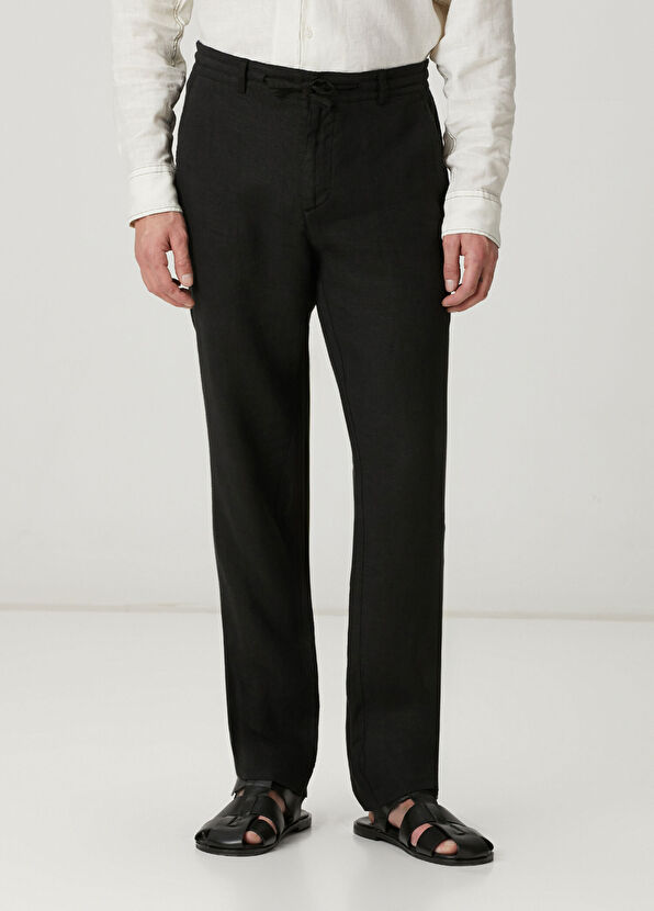 Beymen Club Siyah Beli Kordonlu Keten Pantolon - 2