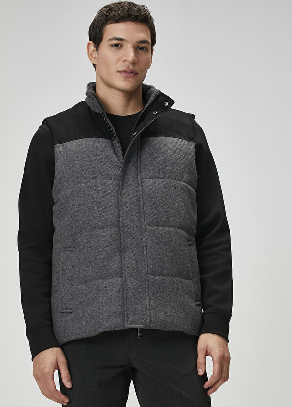 Beymen Club Antrasit Melanj Süet Garnili Yün Yelek - 2