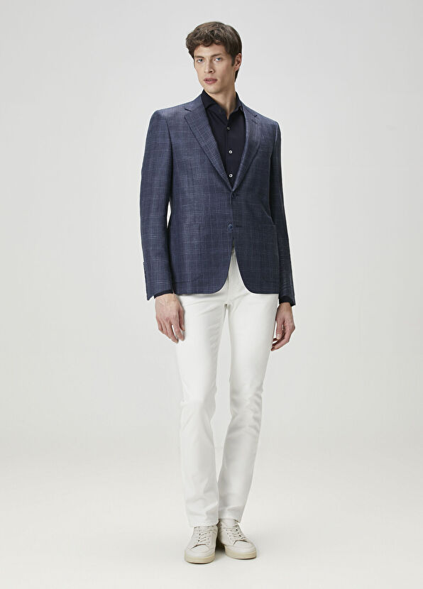 Canali Lacivert Ekose Desenli Ceket - 2
