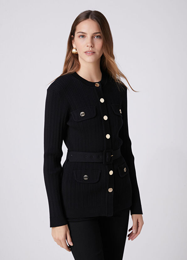 Beymen Club Black Belted Knit Jacket - 1