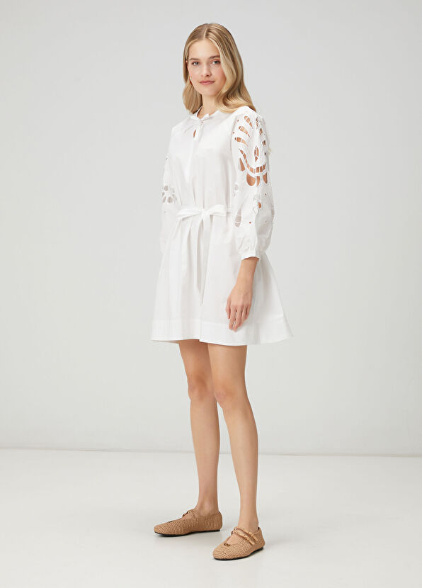 Beymen Club Kırık Beyaz Nakışlı Çan Kesim Mini Elbise - 3