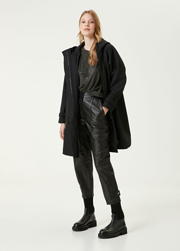 Beymen Club Siyah Kapüşonlu Kuş Aplikeli Kaban - 2