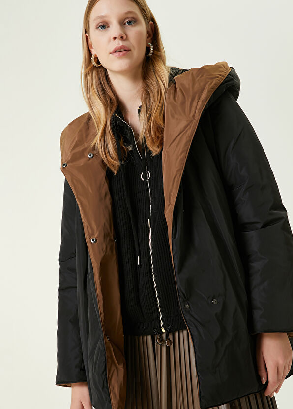 Beymen Club Siyah Çift Taraflı Kapüşonlu Puff Mont - 4