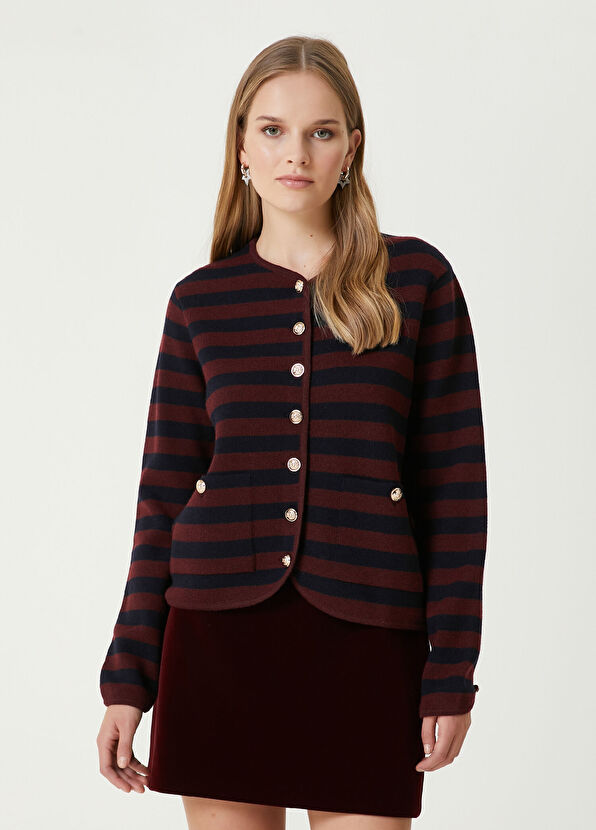 Beymen Club Bordo Lacivert Çizgili Triko Ceket - 4
