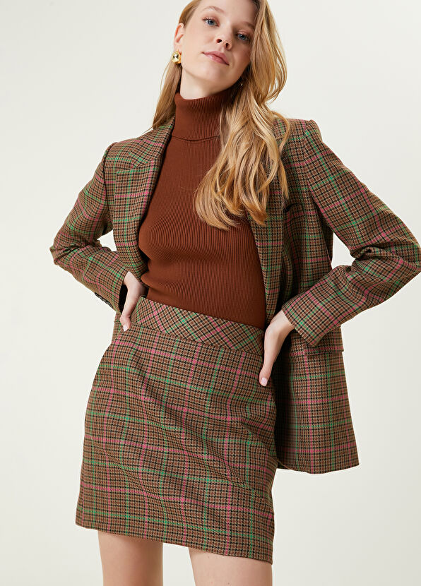 Beymen Club Kahve Neon Pembe Ekoseli Mini Etek - 3