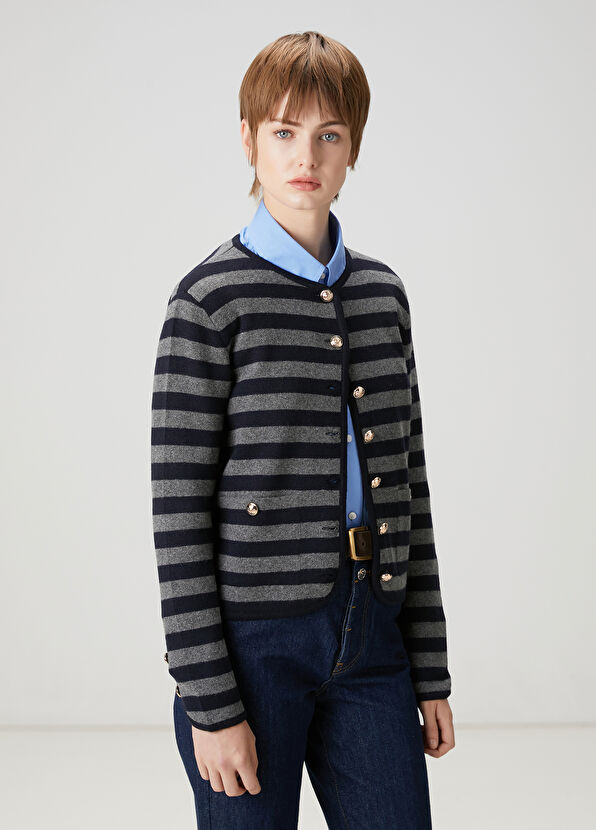 Beymen Club Lacivert Gri Çizgili Triko - 4