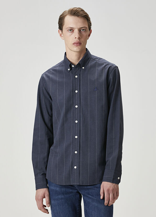Beymen Club Comfort Fit Lacivert Çizgi Desenli Gömlek - 3
