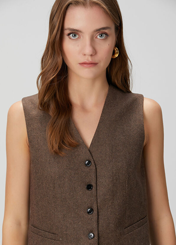 Beymen Collection Kahverengi Yün Karışımlı Yelek - 2