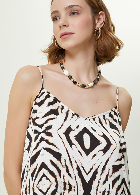 Beymen Club Off-White Wide Leg Zebra Print Long Jumpsuit - 2