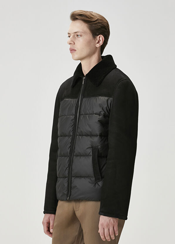 Beymen Club Siyah Kapüşonlu Shearling Detaylı Deri Mont - 4