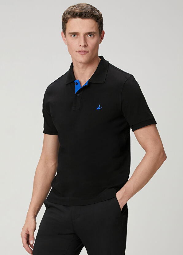 Beymen Club Siyah Slim Fit Yaka Altı Baskılı Basic Polo Tshirt - 2