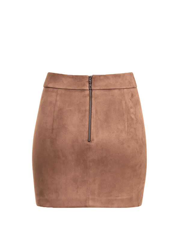 Rivus Brown Suede Zipper Detailed Women's Mini Skirt - 2
