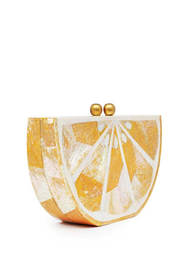 Bago Lemon Yellow Patterned Mother-of-Pearl Women's Handbag - 2