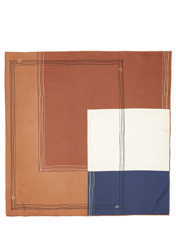 Beymen Club Dark Brown Border Pattern Silk Scarf - 2