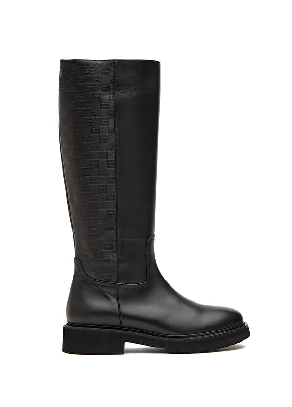 Siyah Baskılı Kadın Deri Çizme - Görsel 2