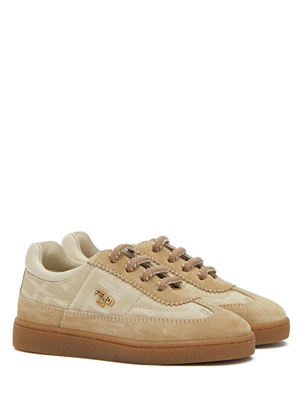 Krem Logo Desenli Erkek Çocuk Süet Sneaker - Görsel 3