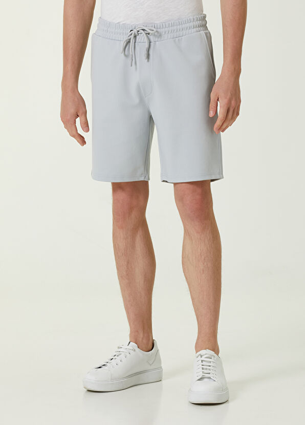 Beymen Club Gray Elastic Waistband Logo Embroidered Jersey Shorts - 2