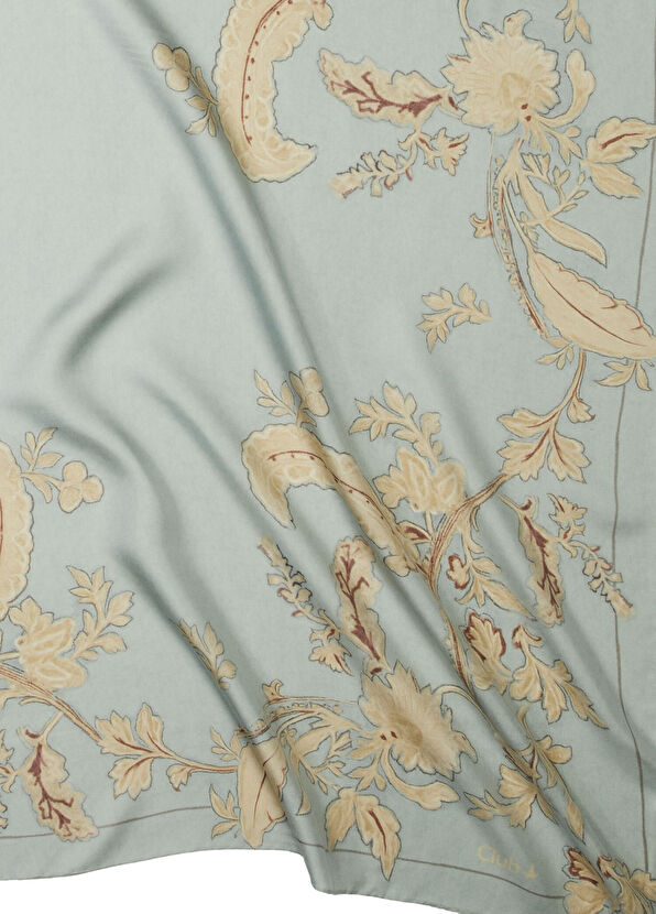 Beymen Club Mavi Çiçek Desenli İpek Eşarp - 2