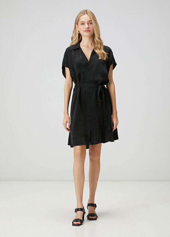 Beymen Club Siyah Cupro Mini Gömlek Elbise - 4