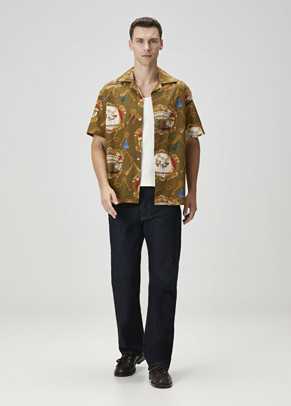 Drôle De Monsieur Haki Figür Desenli Kısa Kollu Gömlek - 2