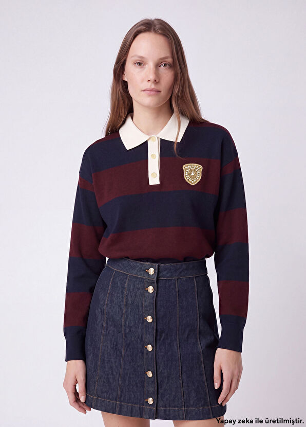Beymen Club Burgundy Navy Blue Striped Polo Knitwear - 2