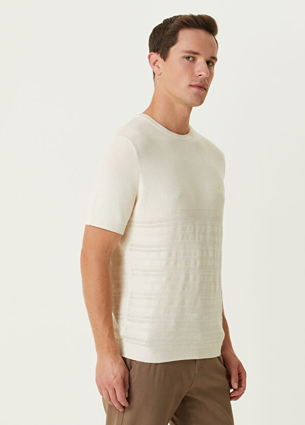 Beymen Club Bej Örgü Bloklu Kısa Kollu Kazak - 4