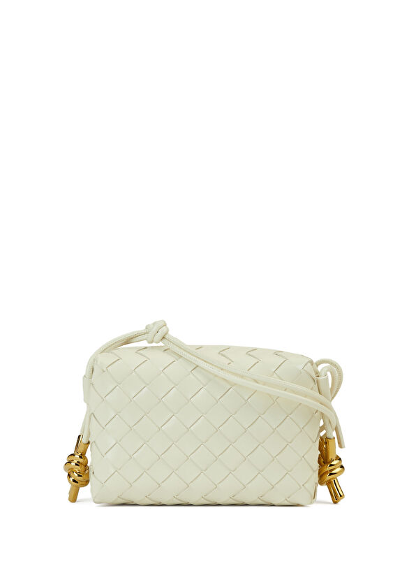 Ekru Örgü Dokulu Kadın Deri Çanta - Görsel 2