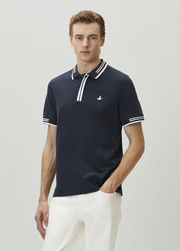 Beymen Club Comfort Fit Lacivert Polo Yaka Çizgi Detay T-shirt - 4