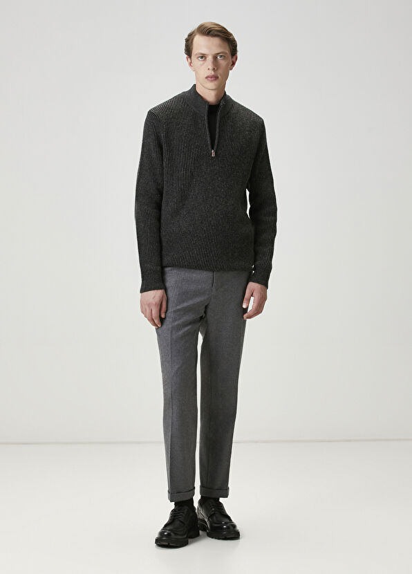 Beymen Club Antrasit Melanj Yakası Fermuarlı Kazak - 2