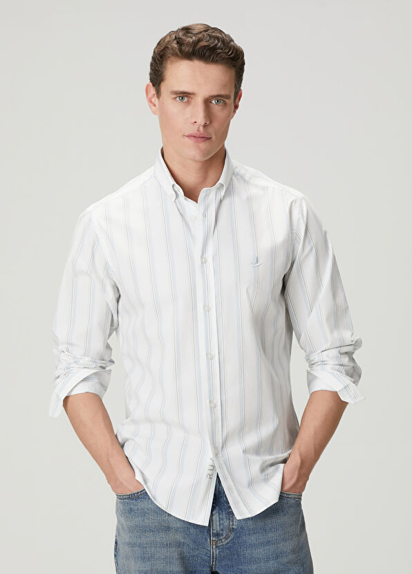 Beymen Club Comfort Fit Mavi Beyaz Çizgili Oxford Gömlek - 2