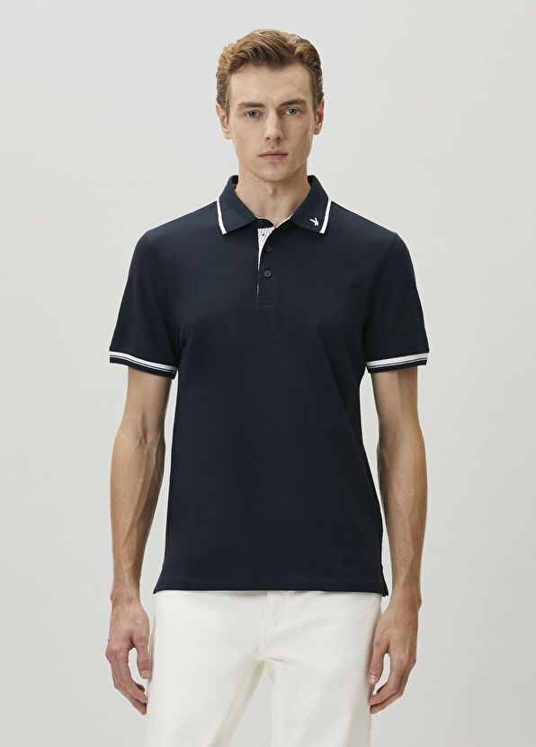 Beymen Club Lacivert Slim Fit Verev Çizgili Pike Polo T-shirt - 1