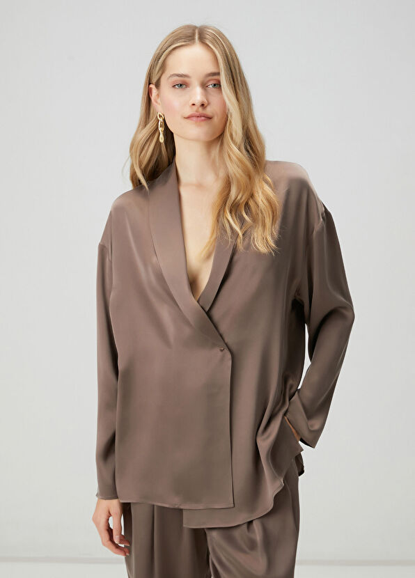 Beymen Club Kahverengi Kruvaze İpek Gömlek - 1