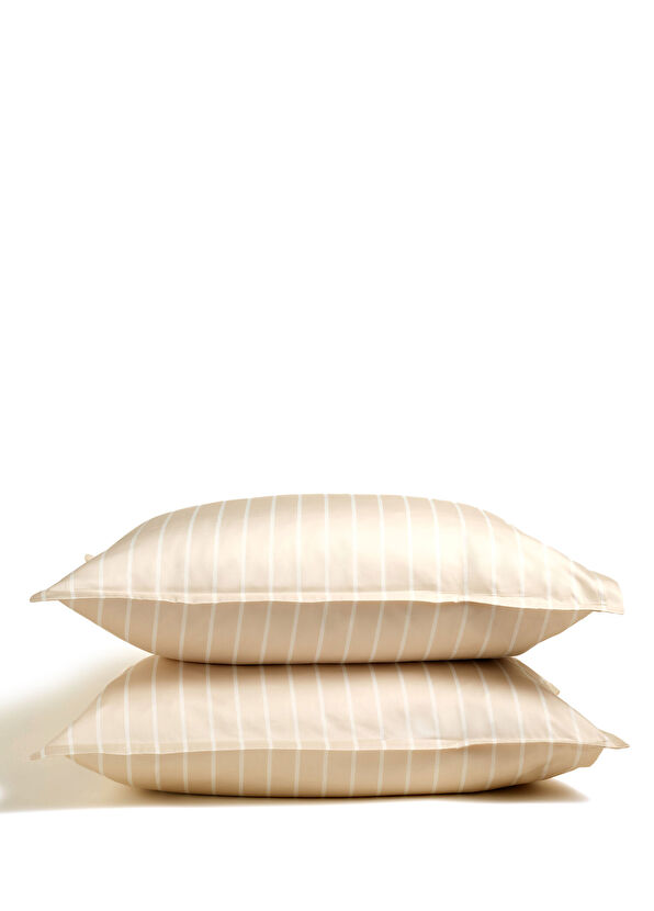 Zsa Zsa Zsu Solid Krem Geniş Çizgili Oxford Pamuk Saten 2'li Yastık Kılıfı 50x70 cm - 1
