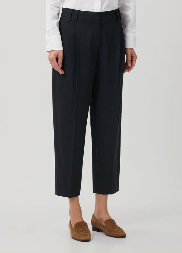 Brunello Cucinelli Dark Blue Wool Pants - 2